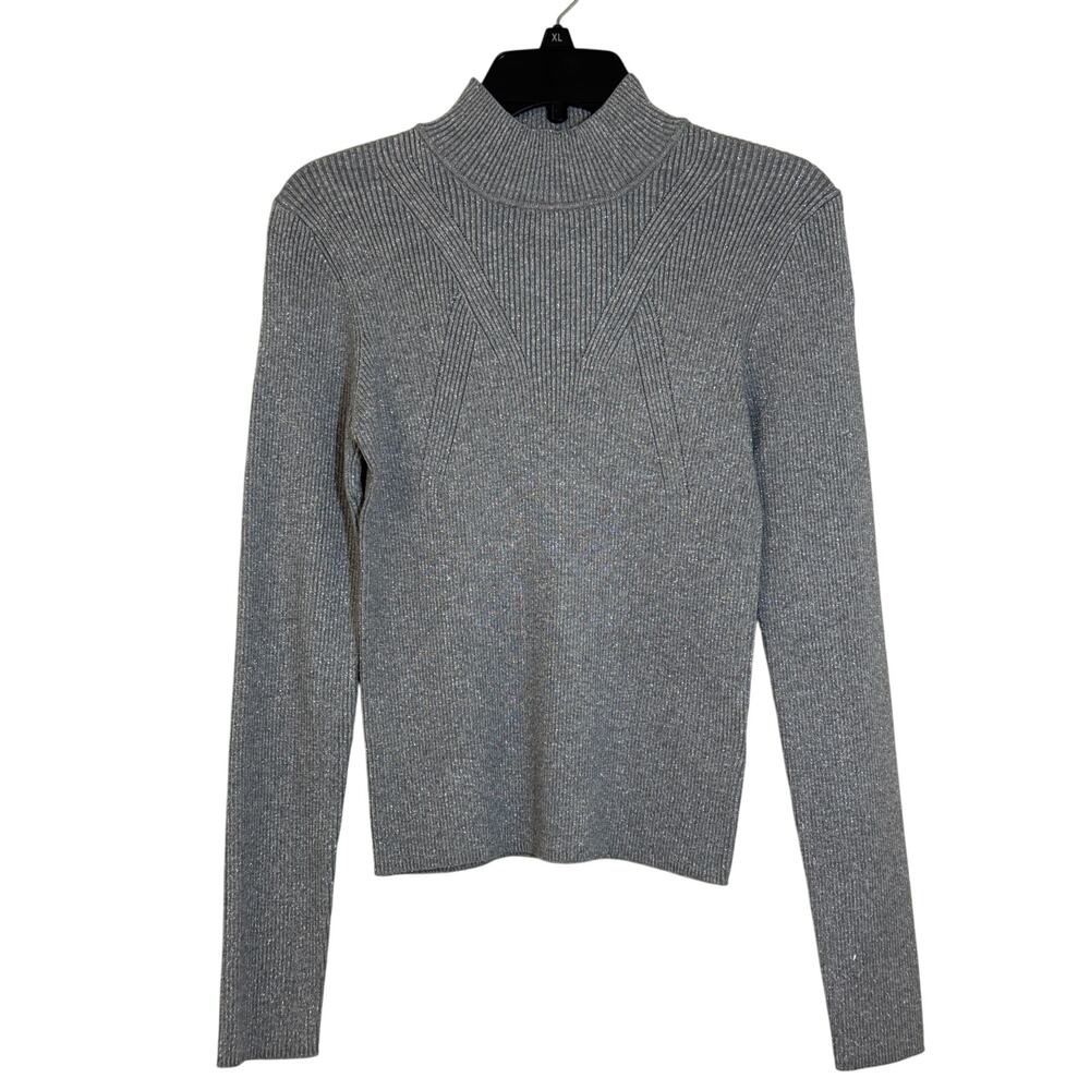 NWT Steve Madden, XL Silver And Gray Dressy Glittery Long Sleeve Turtleneck